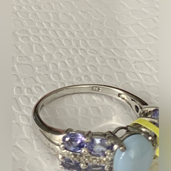 Signed STS 925 Sterling Silver Oval Larimar Blue Gemstone Ring Sz 8h - Picture 8 of 14